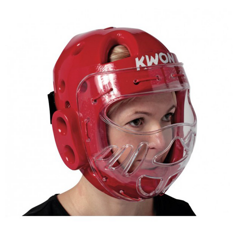 Boksningshjälm - TKD Huvudskydd - KWON - KSL - Med Mask - Röd