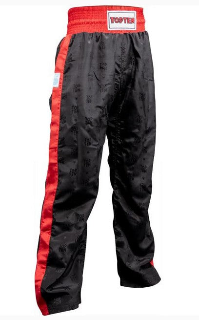 Kickboxningsbyxor - TOP TEN - Classic - WAKO-godkända - Svarta/Röda