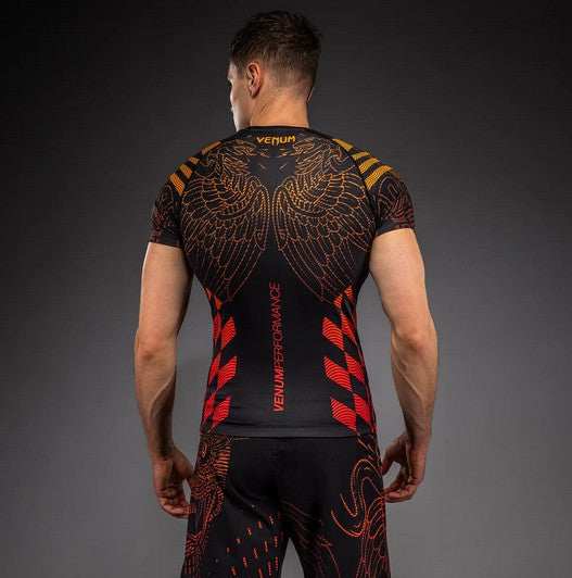 Rashguard - Venum - Quetzal Fury - Korta ärmar - Svart/Röd/Orange