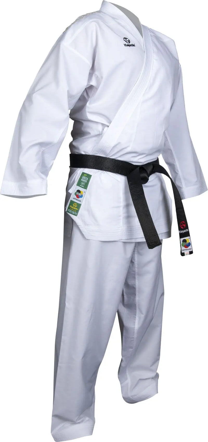 Karate-Gi - Hayashi - 'Green gi' - 'Premium Kumite' - vit/vit axelbroderi