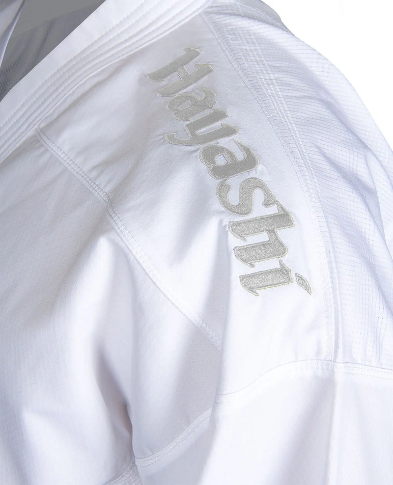 Karate-Gi - Hayashi - 'Green gi' - 'Premium Kumite' - vit/vit axelbroderi