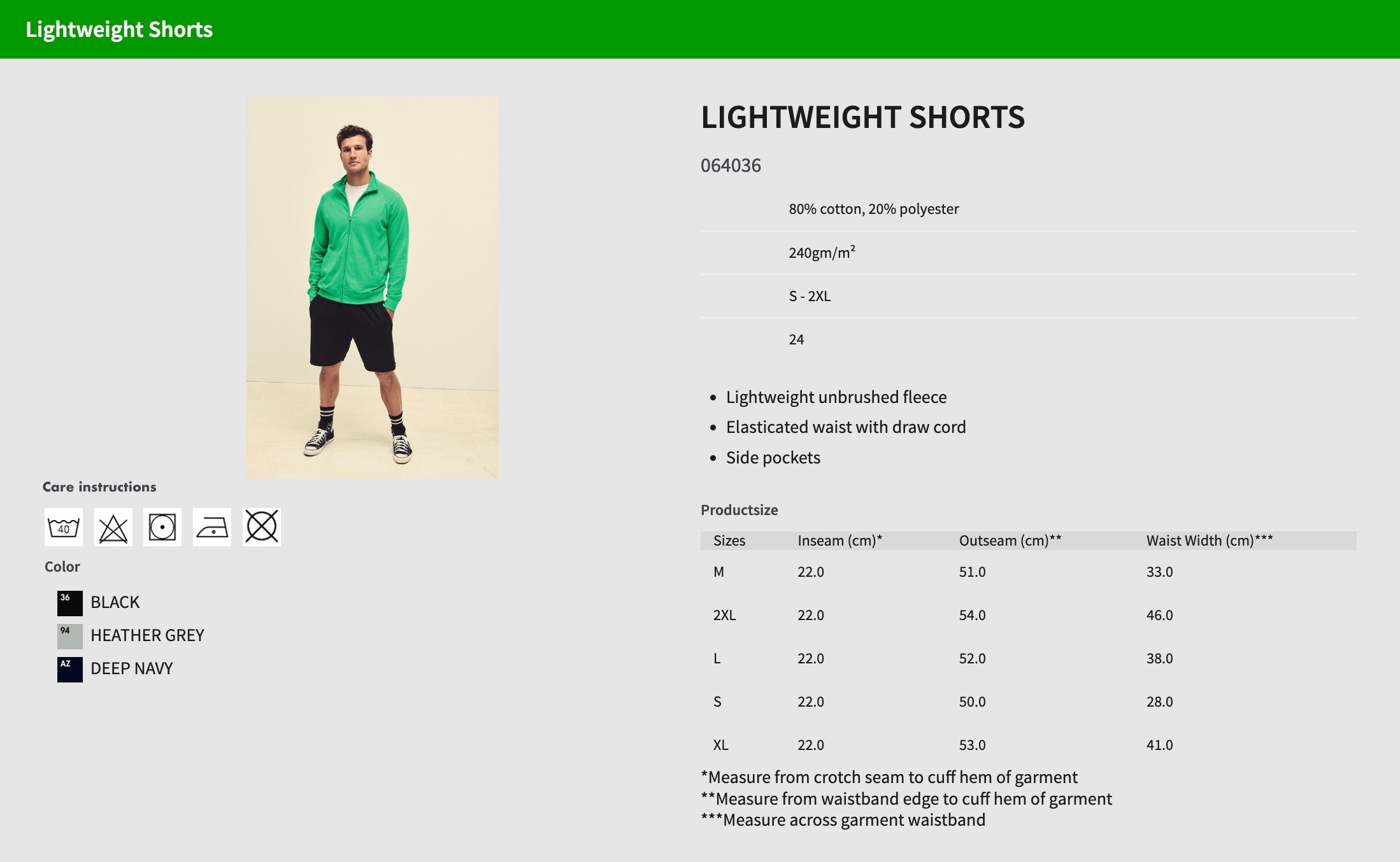 Shorts - Fruit of the Loom - Lightweight Shorts - Sort