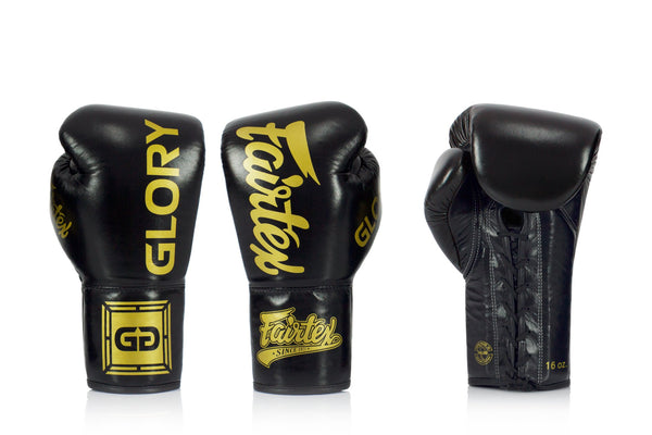 Boksehandske - Fairtex - Glory Sort/Guld Snørre