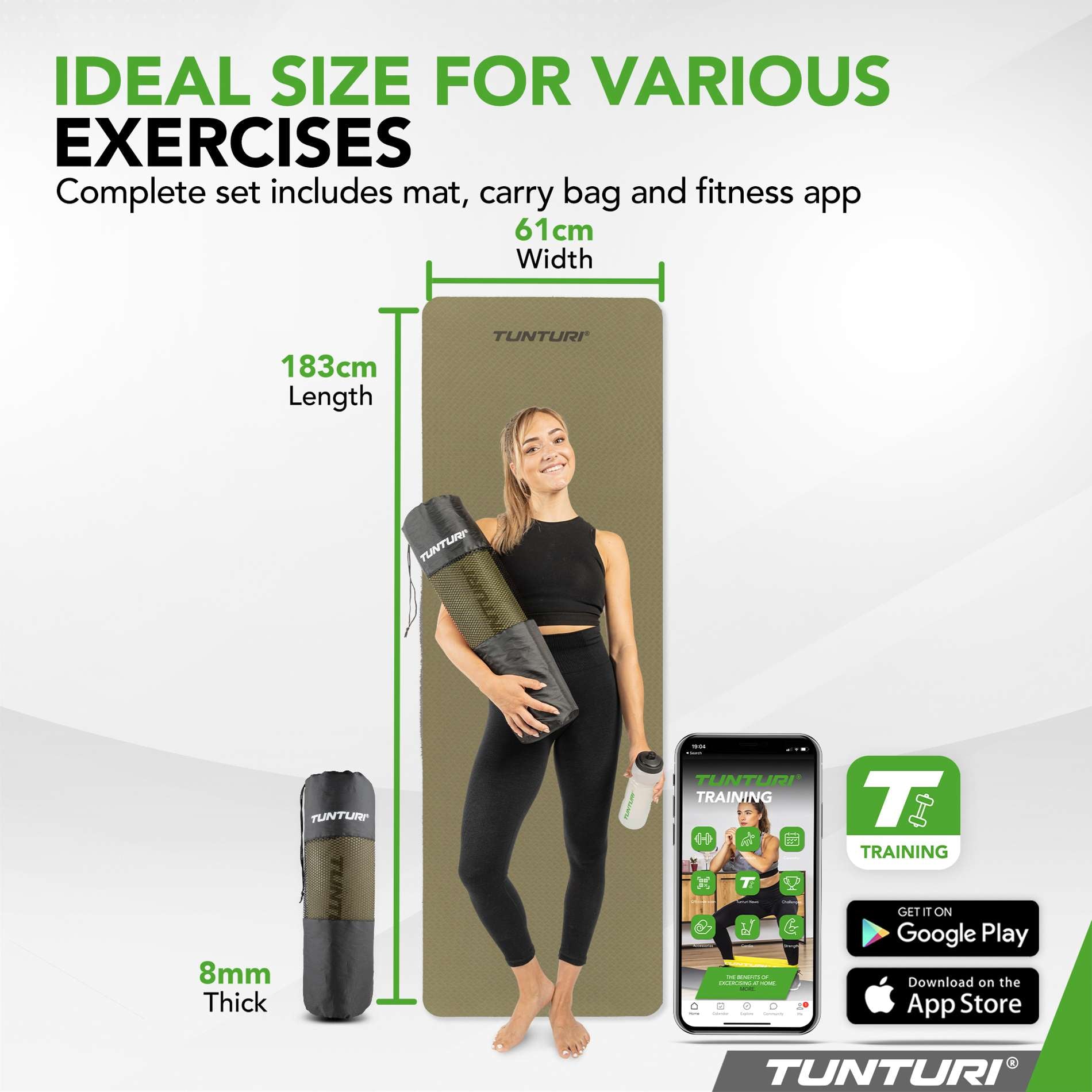 Yogamatta - Tunturi - '8MM' - Armégrönt