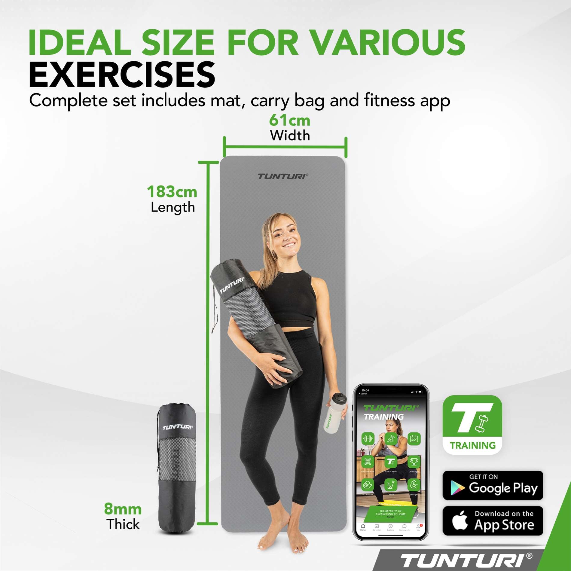 Yogamatta - Tunturi - '8MM' - Grå