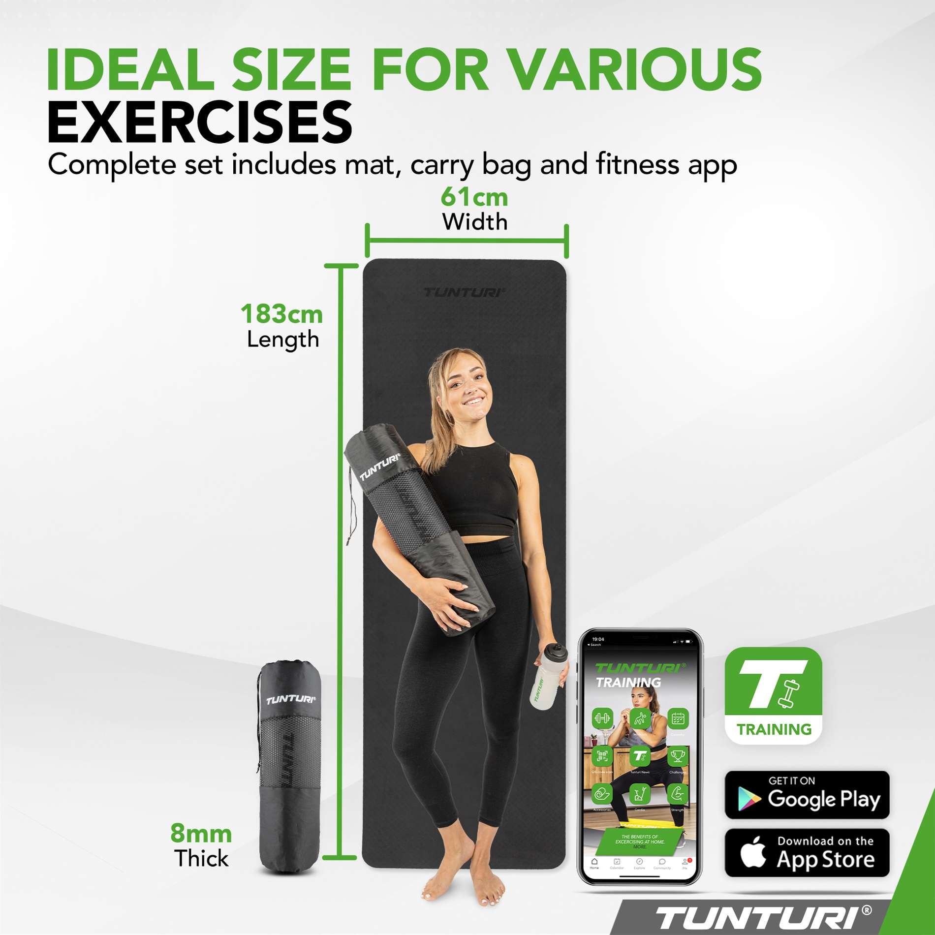 Yogamatta - Tunturi - '8MM' - Svart