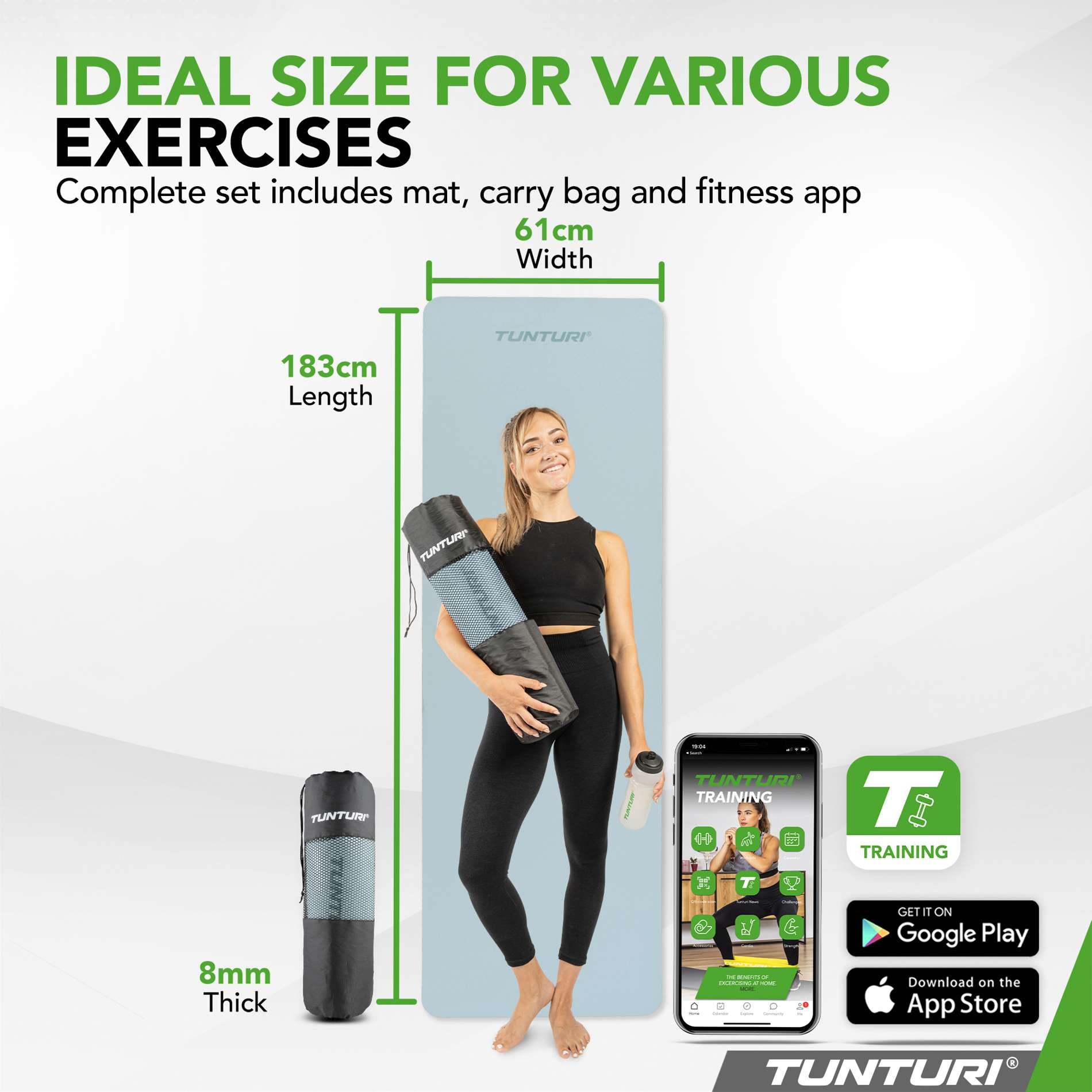 Yogamatta - Tunturi - '8MM' - Ljusblå