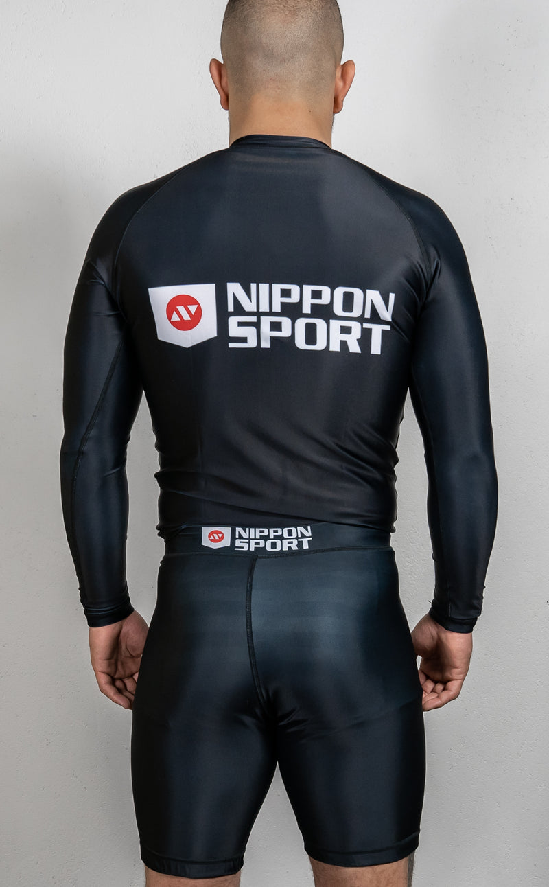 Rash Guard - Nippon Sport - 'Long sleeves' - stor logotyp - Svart
