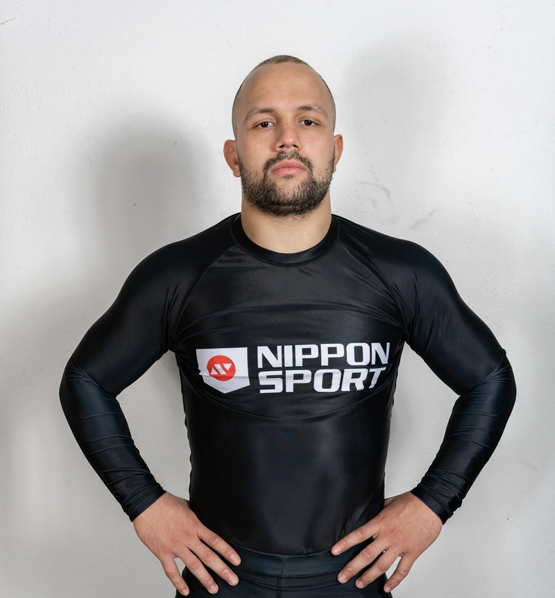 Rash Guard - Nippon Sport - 'Long sleeves' - stor logotyp - Svart