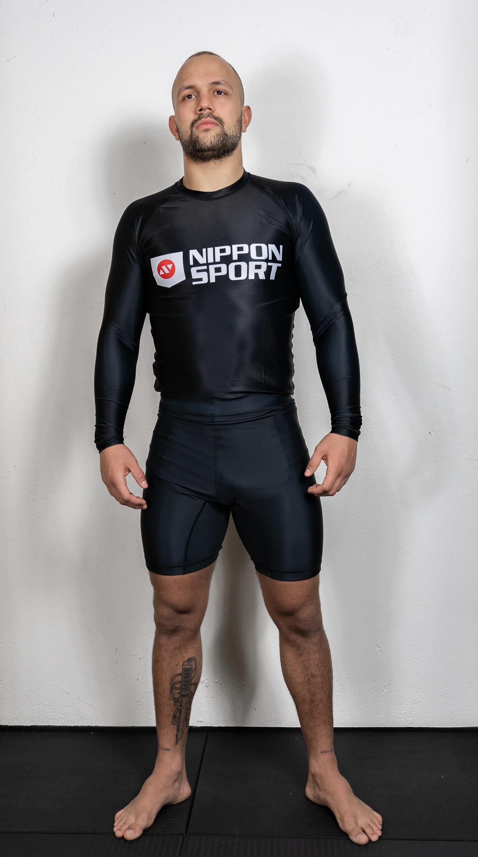 Rash Guard - Nippon Sport - 'Long sleeves' - stor logotyp - Svart